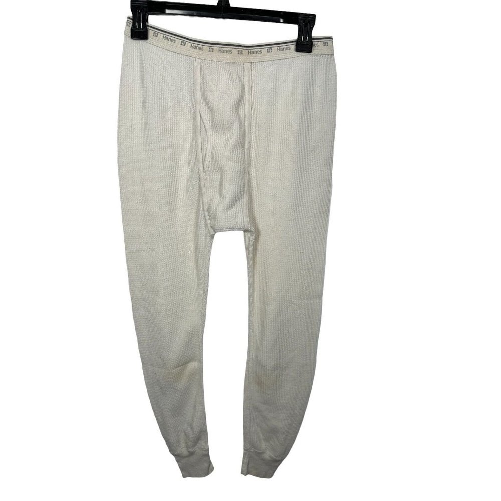 Vintage Hanes Large 38-40 Long Underwear Long Johns Ivory Stretch Waffle‎